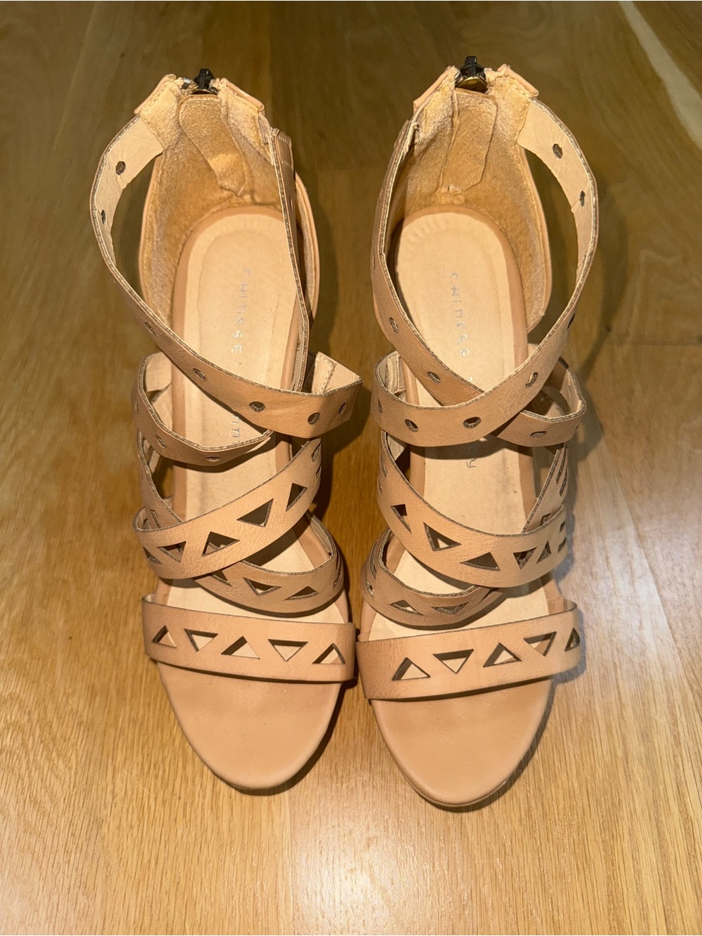 Chinese Laundry Tan Strappy Cutout Wedge Sandals